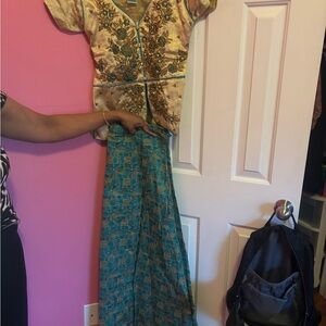 Elegant Blue Patterned and gold traditional outfit